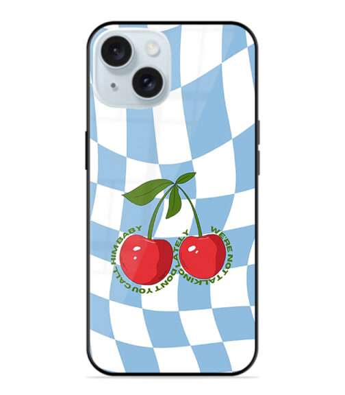 Cherries against blue and white boxes Premium Metal  mobile cover