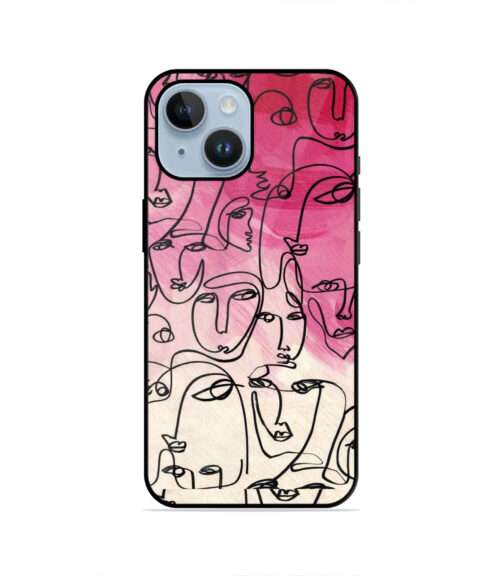 Abstract Continuous Line Faces Pink Gradient Metal Mobile Cover