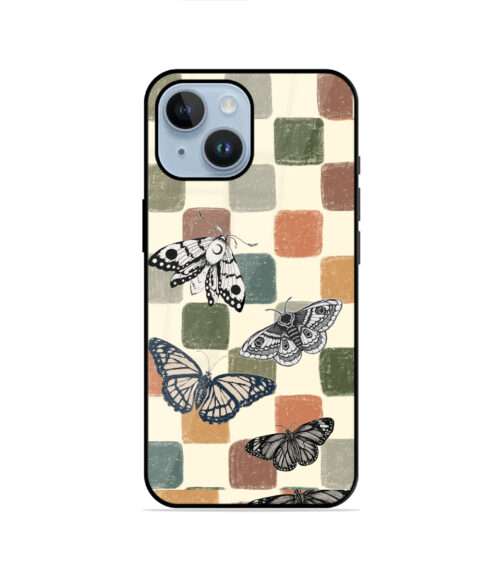 Vintage Moth and Butterfly Earthy Checkerboard Metal Mobile Cover