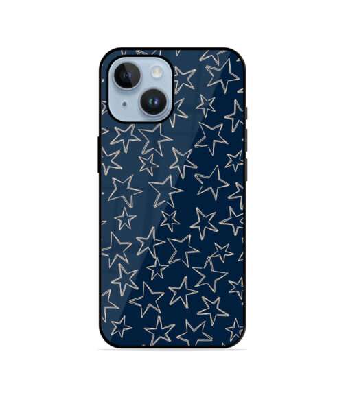 Navy Blue Star Pattern Outline Metal Mobile Cover