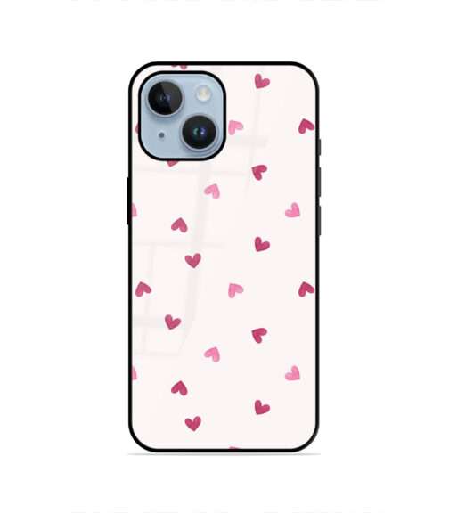 White Background Scattered Pink Hearts Metal Mobile Cover