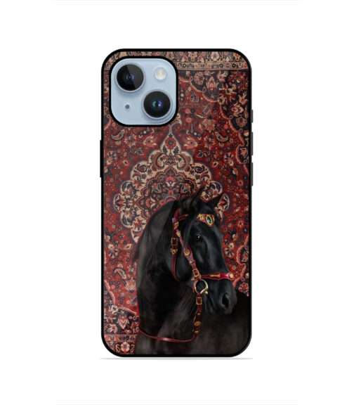 Black Horse Portrait Oriental Rug Pattern Metal Mobile Cover