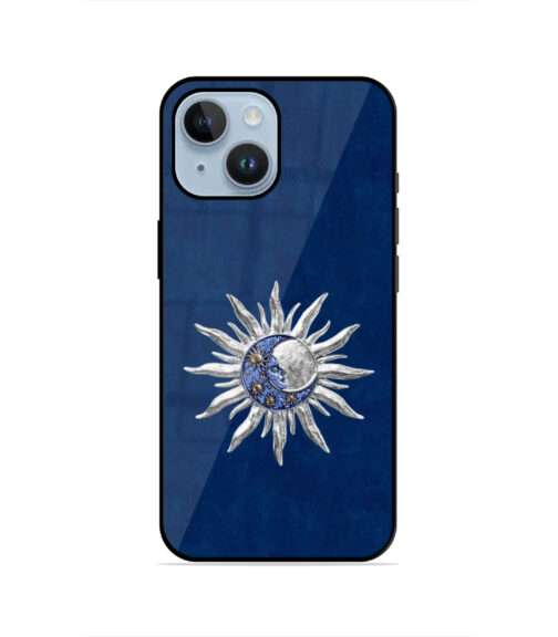 Navy Blue Sun and Moon Celestial Design Metal Mobile Cover