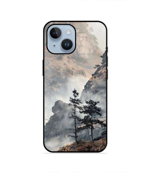 Misty Foggy Mountain Pine Tree Nature Metal Mobile Cover