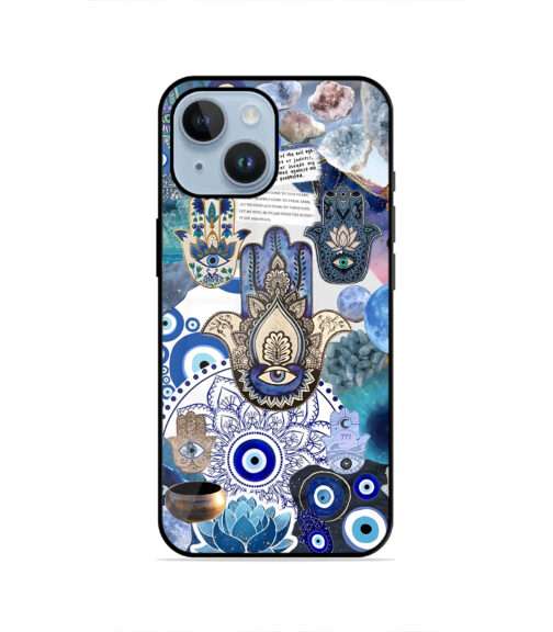 Blue Hamsa Hand Evil Eye Mandala Collage Metal Mobile Cover
