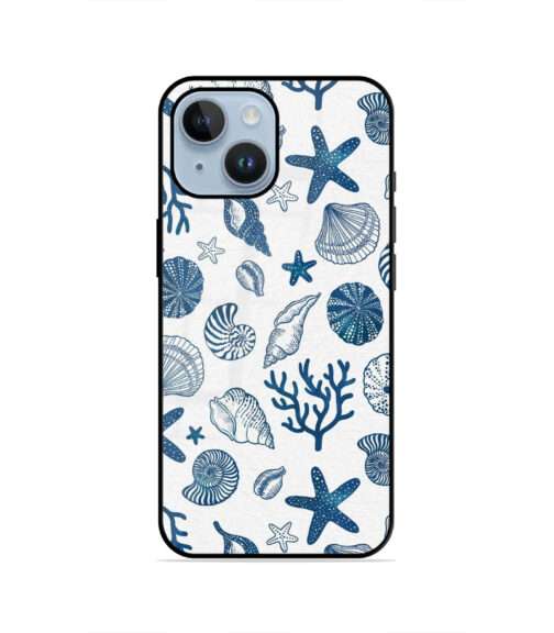 Blue White Seashell Starfish Coral Nautical Metal Mobile Cover