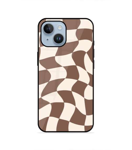 Wavy Checkerboard Brown Beige Groovy Metal Mobile Cover