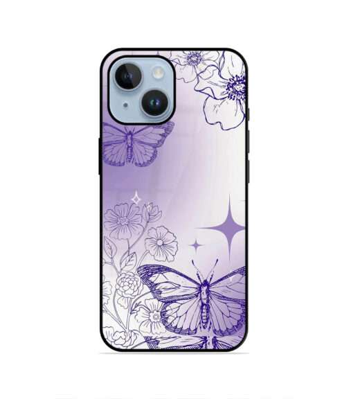 Purple Butterfly Flower Line Art Gradient Metal Mobile Cover