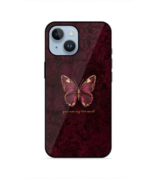 Luxury Burgundy Butterfly Gold Detail Velvet Texture Metal Mobile Cover