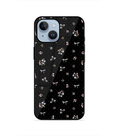 Black Pastel Floral Bow Tiny Flower Print Metal Mobile Cover