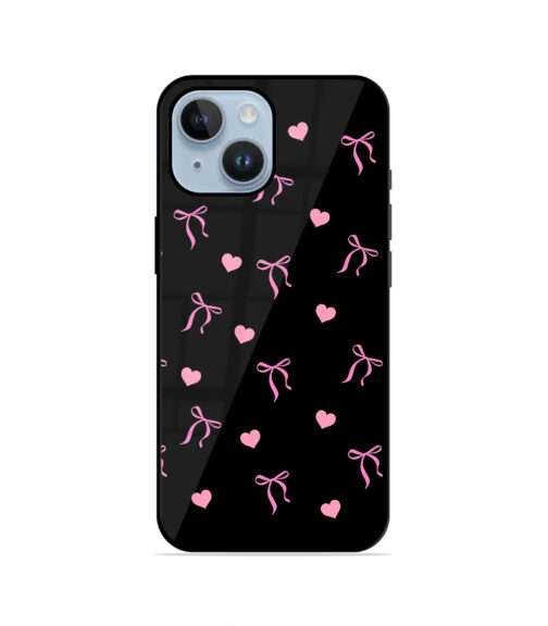 Black Pink Heart and Bow Pattern Aesthetic Metal Mobile Cover