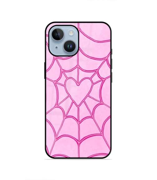 Hot Pink Spider Web Heart Pattern Aesthetic Metal Mobile Cover