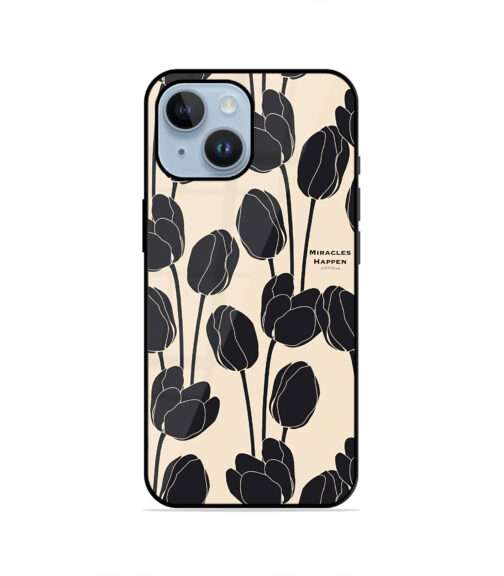 Minimalist Black Tulip Beige Floral Pattern Metal Mobile Cover