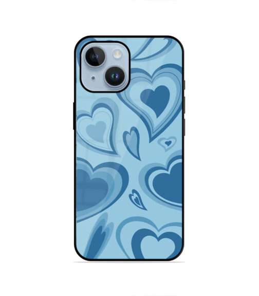Blue Groovy Layered Heart Pattern Retro Aesthetic Metal Mobile Cover