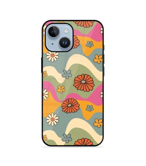Retro Groovy Wavy Floral 70s Aesthetic Metal Mobile Cover