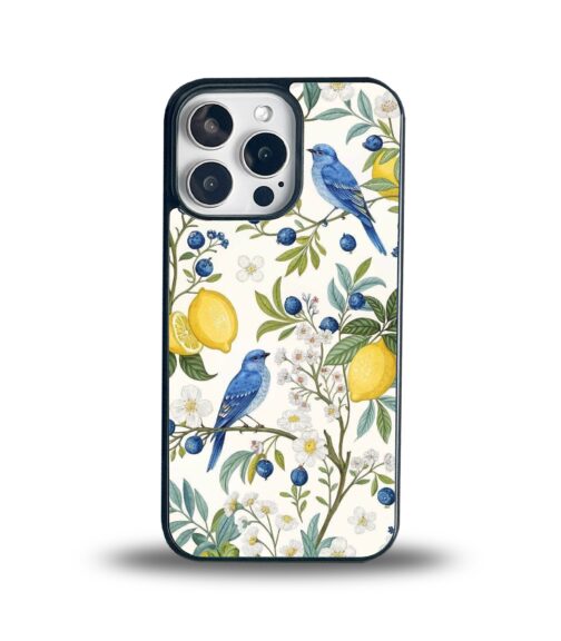 Blue Birds and Lemon Garden Metal Mobile Cover