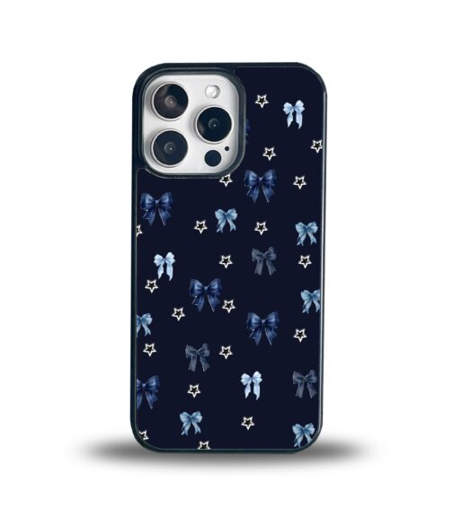 Navy Blue Bows and Stars Metal Mobile Cover