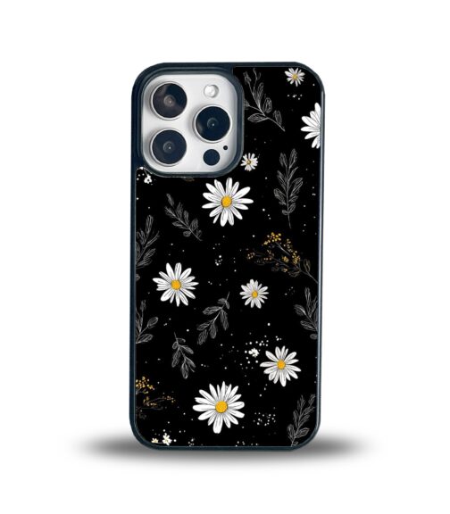 Black Daisy Floral Metal Mobile Cover